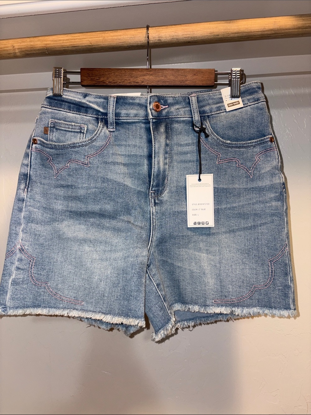 Judy Blue Washed Blue Denim Cutoff Shorts with Frayed Hem